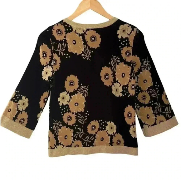 Susan Bristol Cardigan Black Gold Shimmer Floral Small - Picture 3 of 7